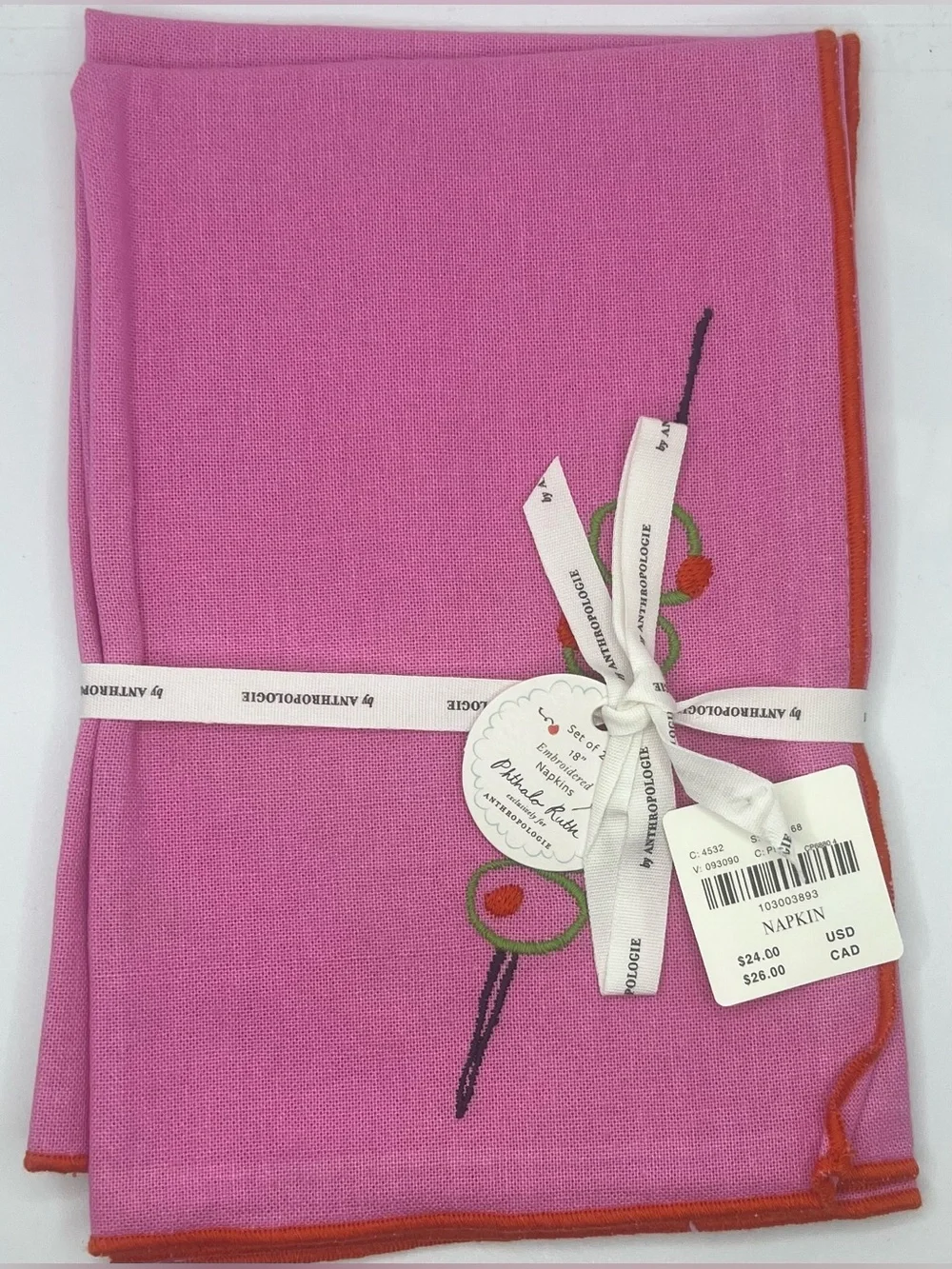 Anthropologie Phthalo Ruth Cotton Napkins, Set of 2, Pink